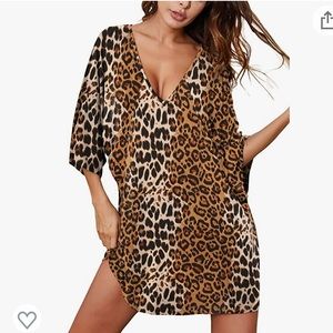 Women’s Animal Print Super Soft Stretchy Batwing Sleeve Oversized Sleep Shirt,XL